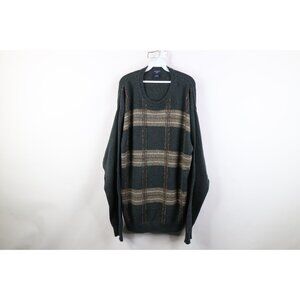 Vtg 90s Y2K Streetwear Mens 4XL Earth Tone Knit Crewneck Sweater Plaid Cotton